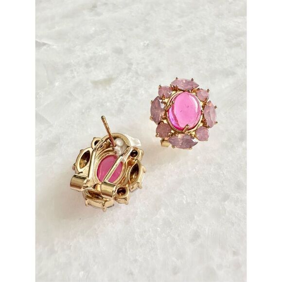 Light pink stud oval rhinestone earrings - Picture 4 of 4